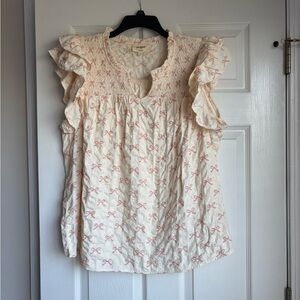 Umgee Cream and Pink Ruffle Blouse